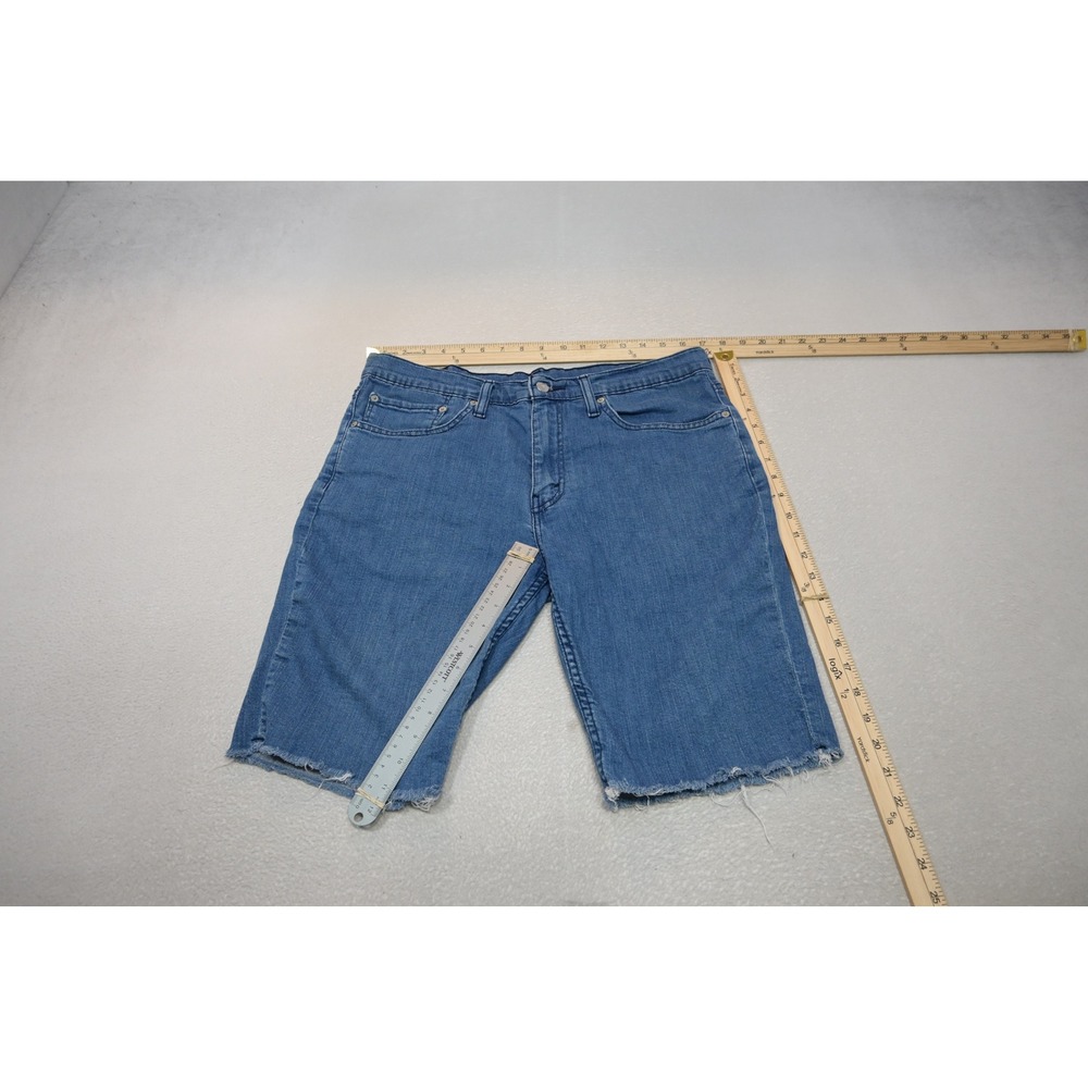 Levis 511 Slim Denim Jean Shorts Mens 34 Blue Raw Hem Frayed Stretch Excellent